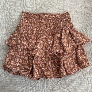 Altar'd State Floral Mini Skirt in Brown and Cream